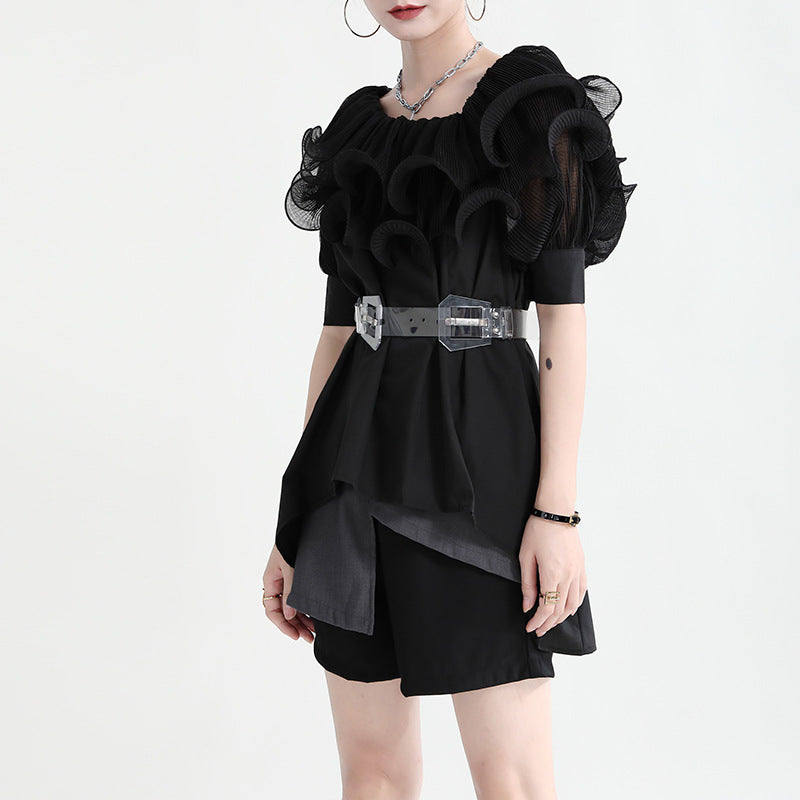 Summer Off The Shoulder Chiffon Ruffled Shirts with Belt for Girls