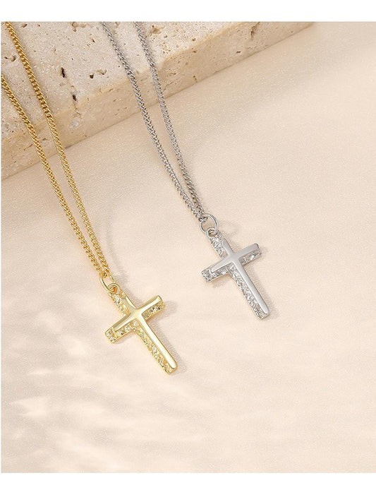Irregular Cross Design Sterling Silver Necklace for Women-Necklaces-JEWELRYSHEOWN