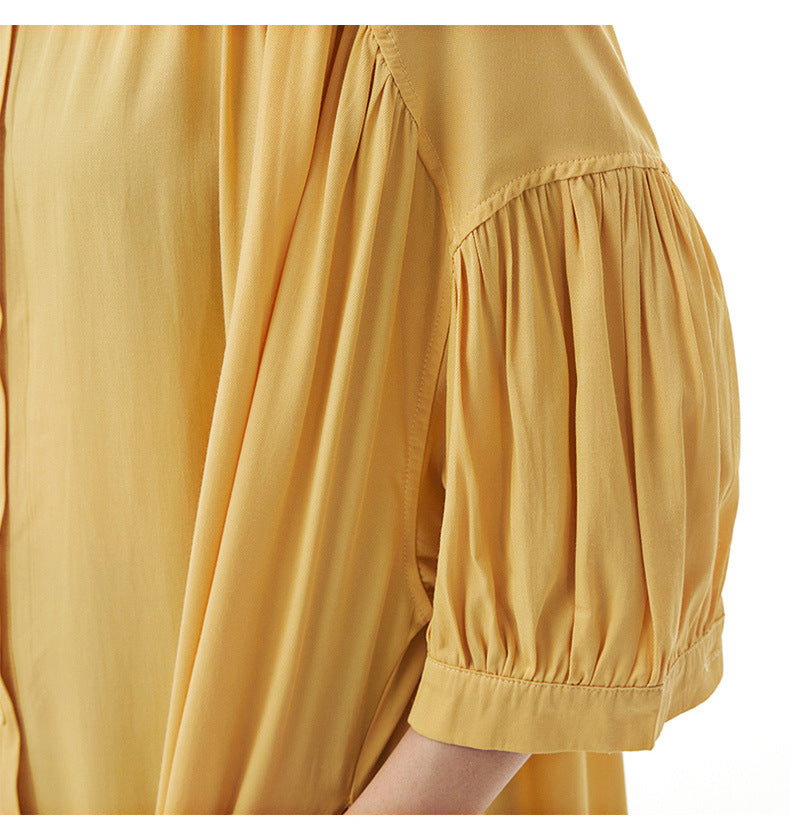 Casual Summer Puff Sleeves Women Shirt Dresses-Dresses-JEWELRYSHEOWN