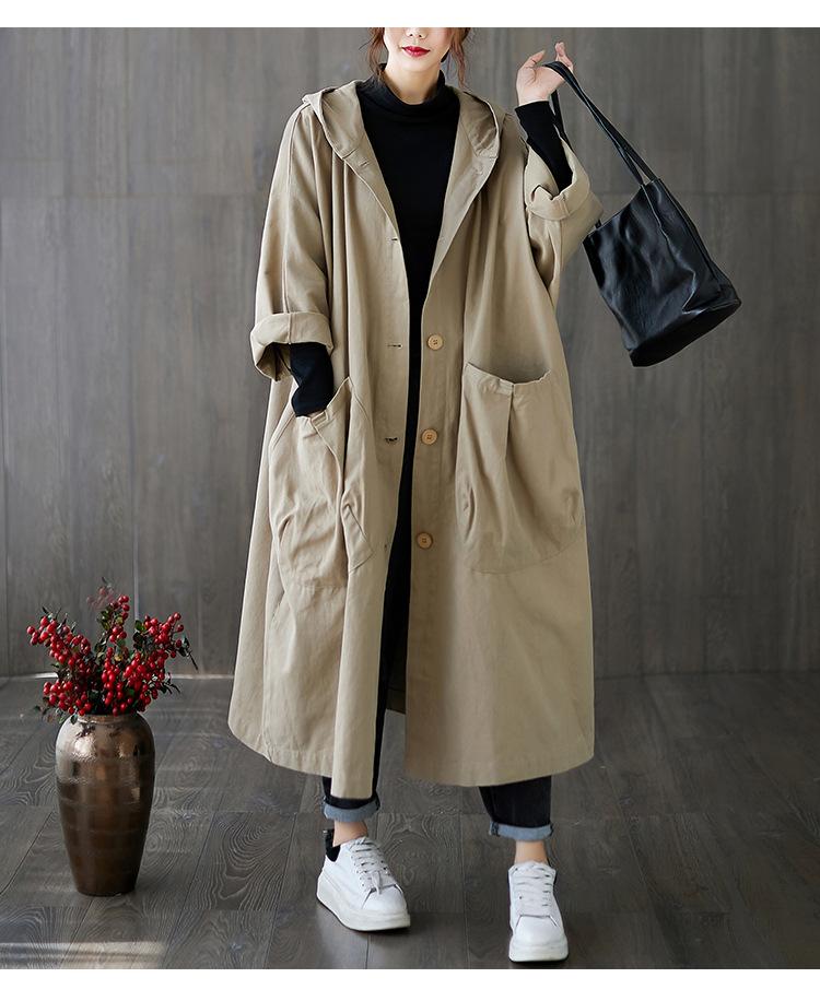 Casual Plus Sizes Long Hoody Trenchcoat-Outerwear-JEWELRYSHEOWN