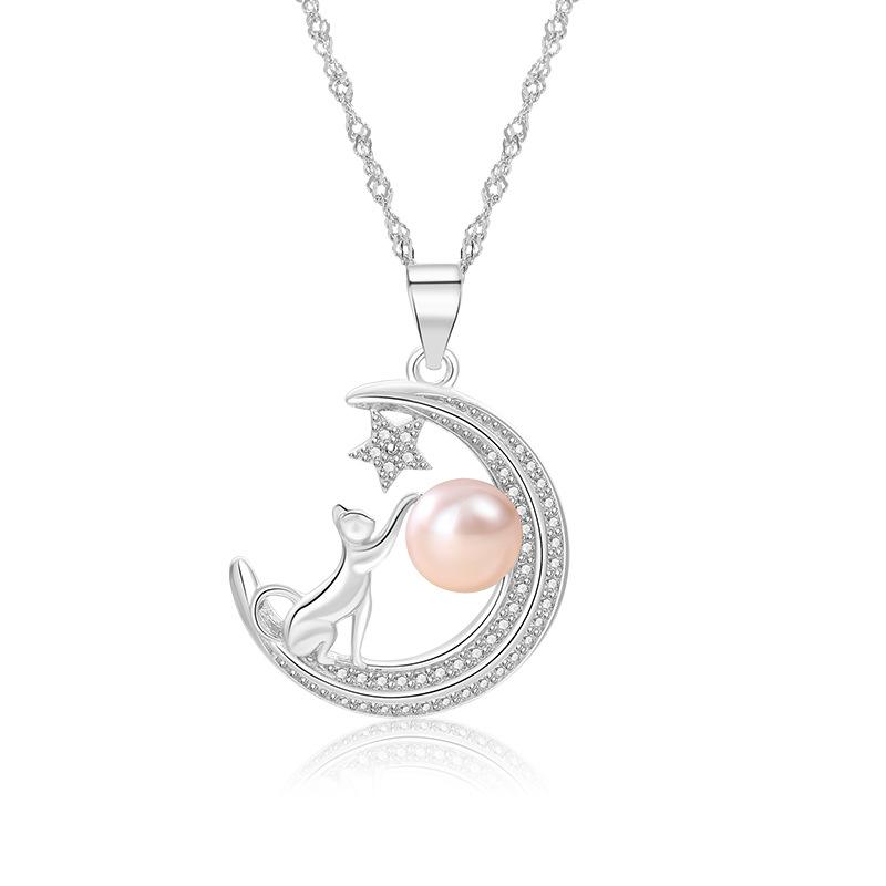 Fashion Moon Star Design Sterling Sliver Necklace-Necklaces-JEWELRYSHEOWN