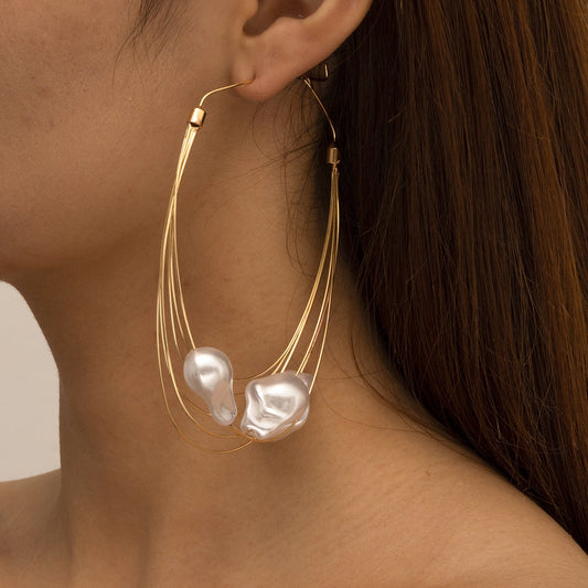 Fashion Baroque Pearl Geometry Shape Women Hoop Earrings-Earrings-JEWELRYSHEOWN