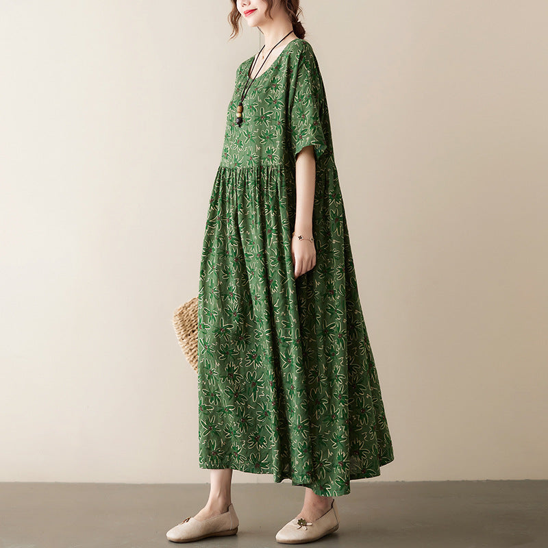 Vintage Leaf Print Plus Sizes Women Dresses