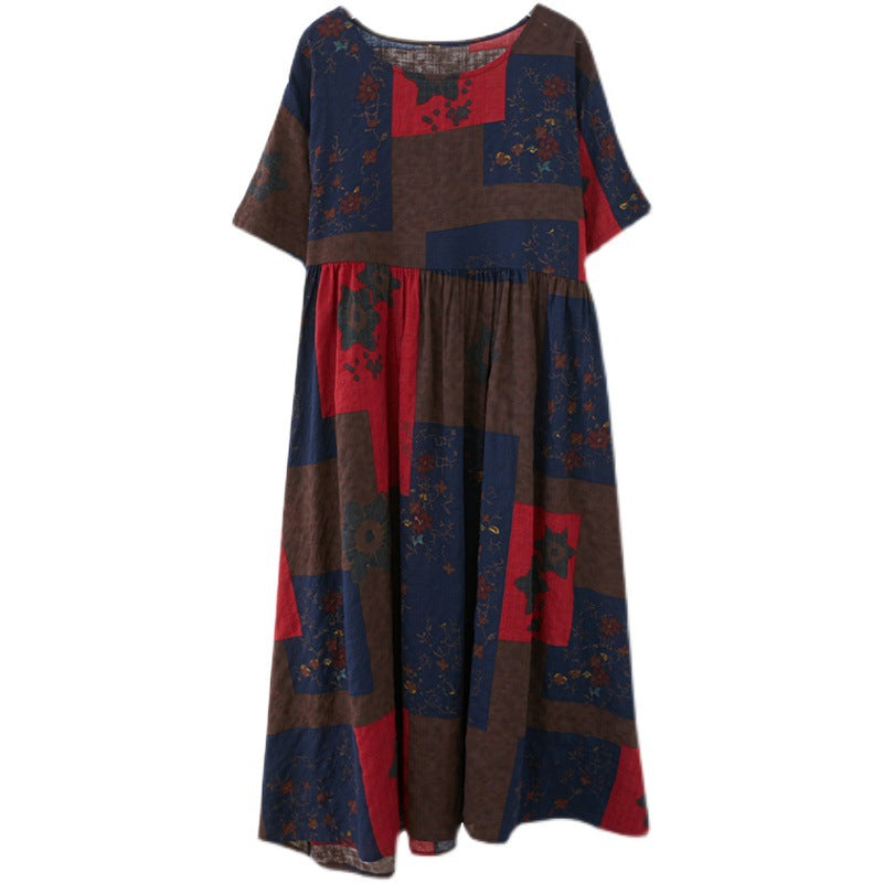 Vintage Summer Linen Short Sleeves Long Cozy Dresses-Dresses-JEWELRYSHEOWN