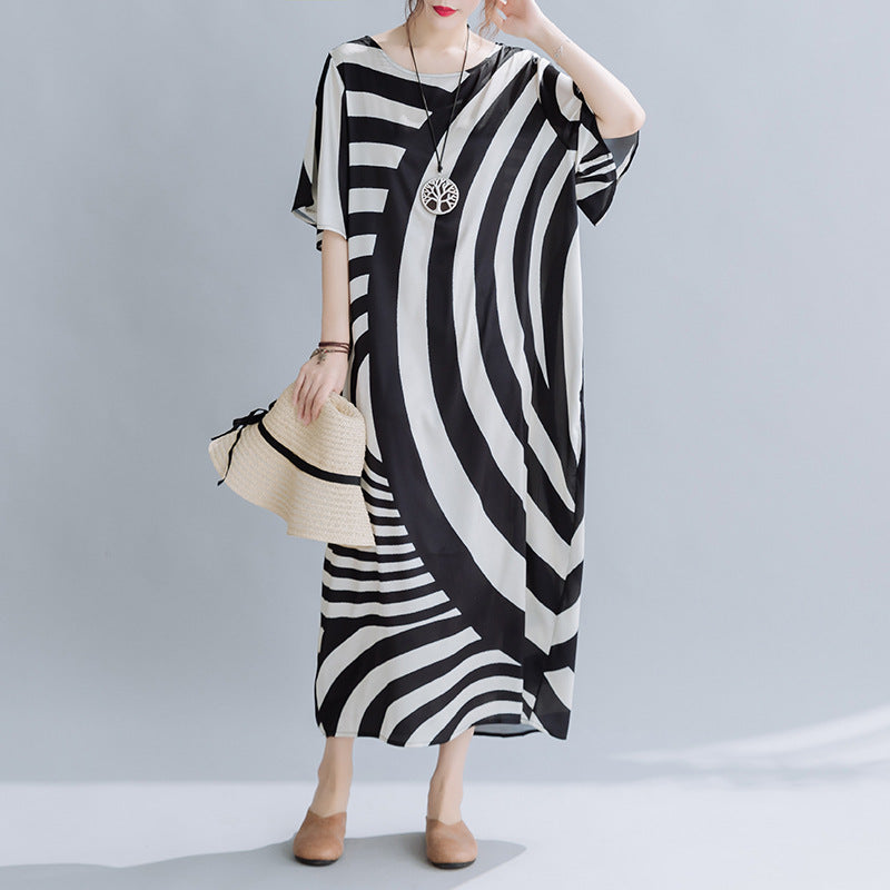 Summer Black Striped Plus Sizes Dresses