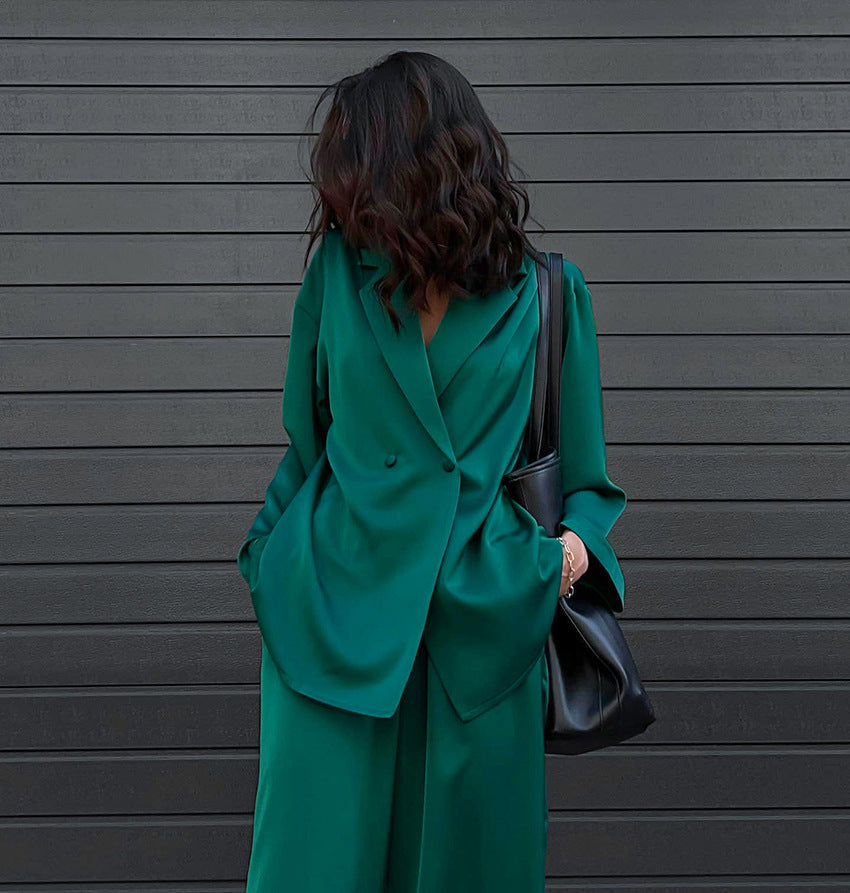 Casual Long Sleeves Blazers and Pants Green Fall Out Suits