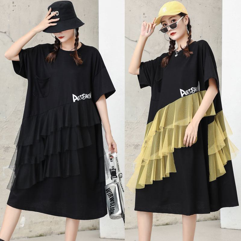 Designed Tulle Decoration Summer Women Loose Plus Sizes Midi Dresses