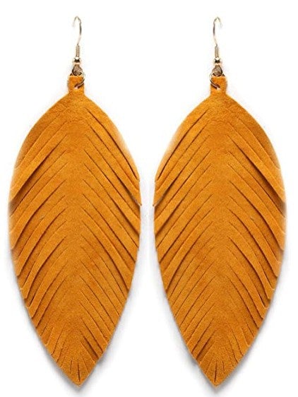Leaves Desind Tassles Pu Leather Women Earrings-Earrings-JEWELRYSHEOWN
