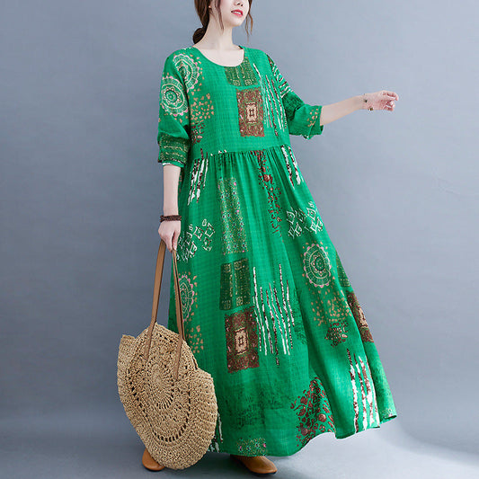 Women Green Plus Sizes Long Sleeves Cozy Dresses-Dresses-JEWELRYSHEOWN