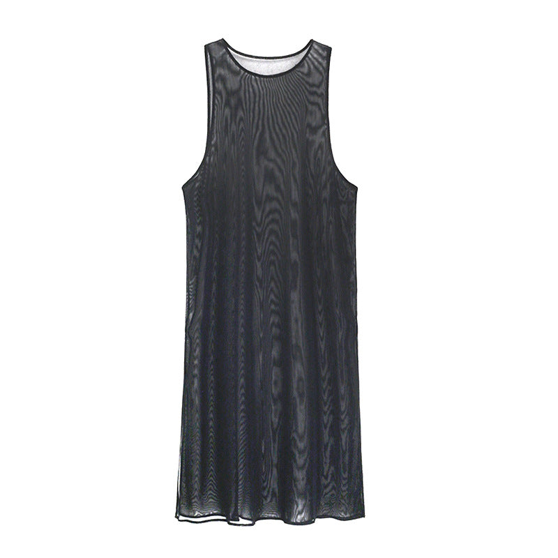 Black See Through Summer Sleevest Vest Dresses