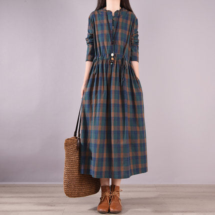 Vintage 80s Linen Drawstring Plus Sizes Long Dresses-Dresses-JEWELRYSHEOWN