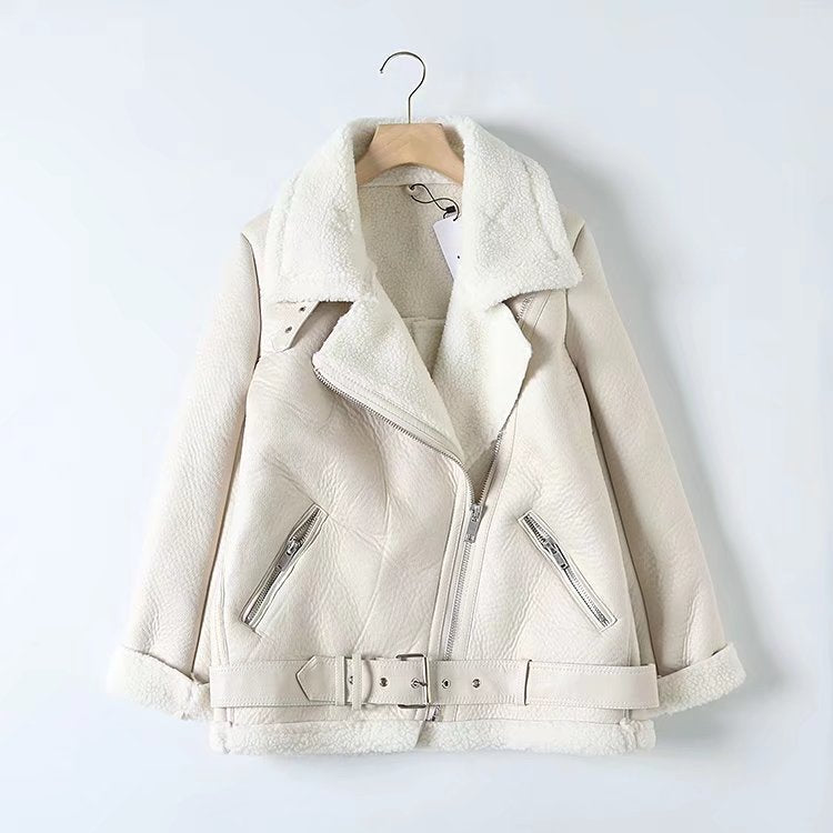 Fashion Winter Pu Leather with Fur Motorcycle Jacket Coats-Outerwear-White-B-XS-Free Shipping at meselling99