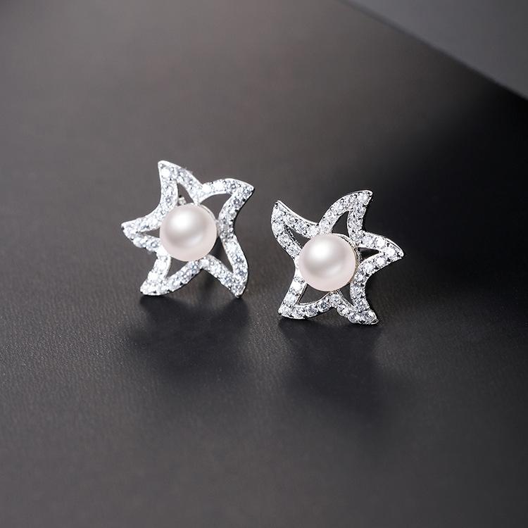 Desined Pearl Sterling Silver Earrings Studs for Women-Earrings-JEWELRYSHEOWN