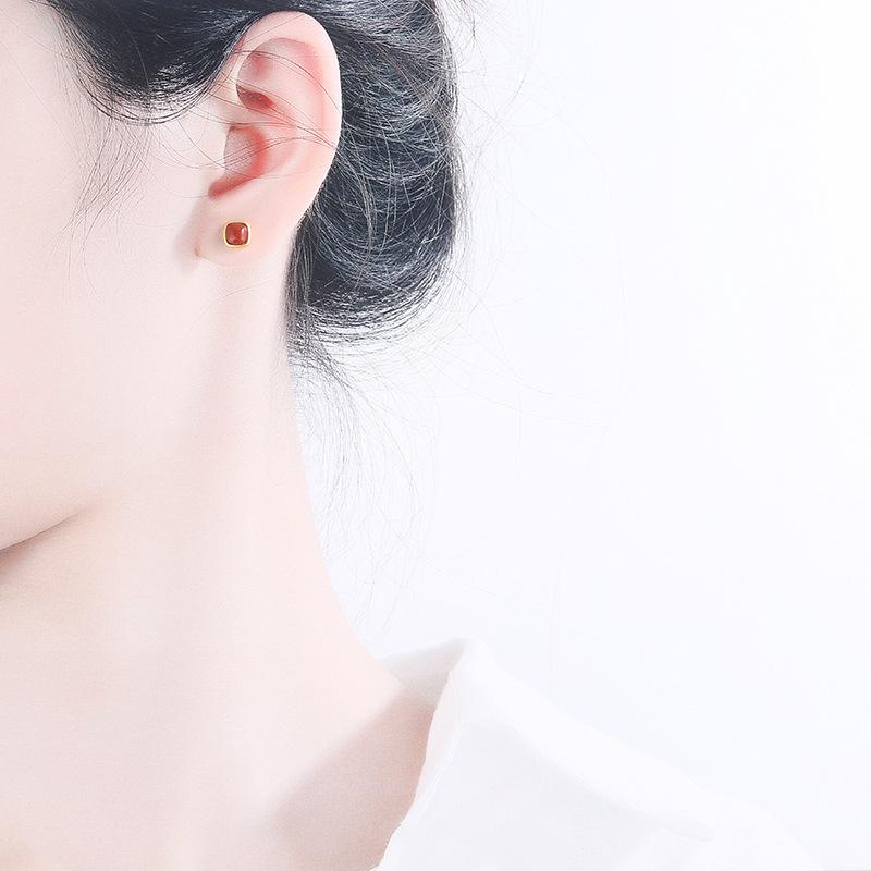 Cute Agate Serlign Sliver Earring Stud for Women-Earrings-JEWELRYSHEOWN