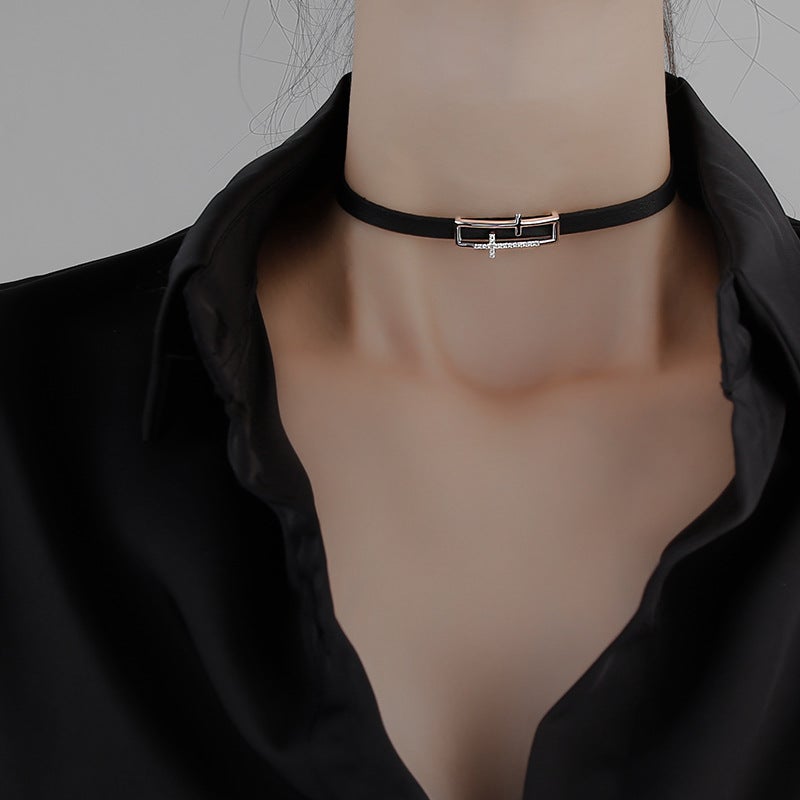 Black Leather Simple Style Necklace for Women-Necklaces-JEWELRYSHEOWN
