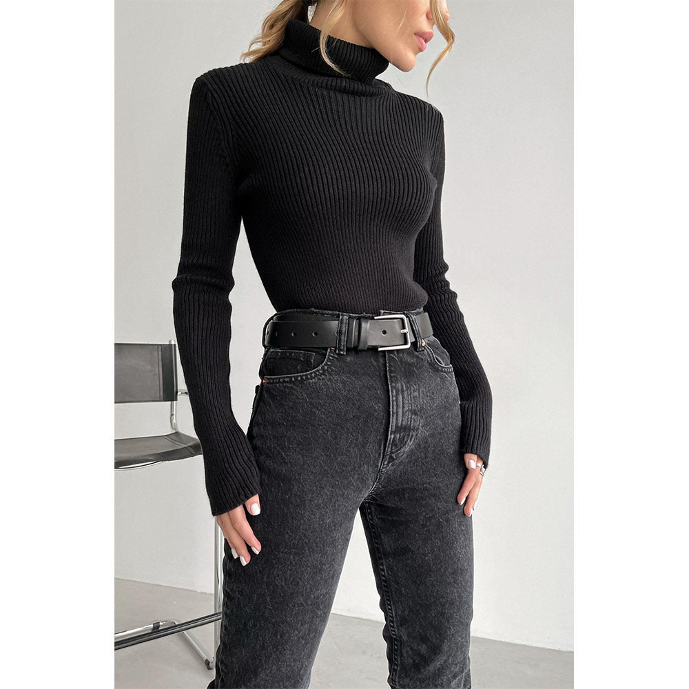Fashion High Neck Pullover Knitted Tight Sweater