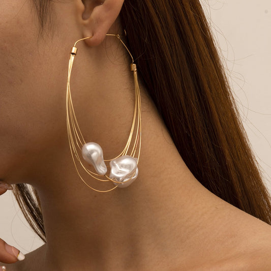 Fashion Baroque Pearl Geometry Shape Women Hoop Earrings-Earrings-JEWELRYSHEOWN