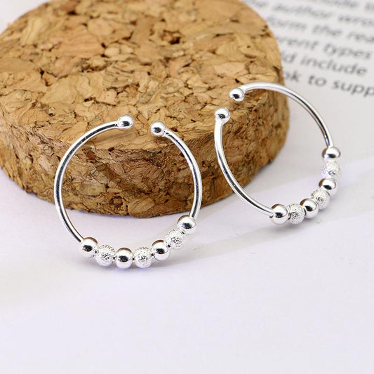 String Beads Design Rotatable Silver Rings for Women-Rings-JEWELRYSHEOWN