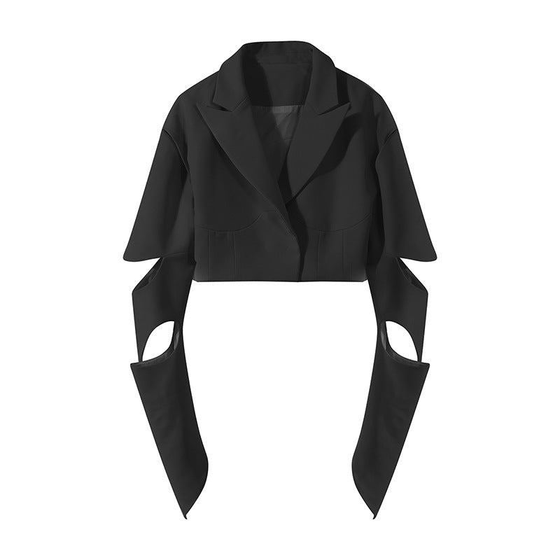 Designed Irregular Hollow Out Long Sleeves Short Blazers-Shirts & Tops-JEWELRYSHEOWN