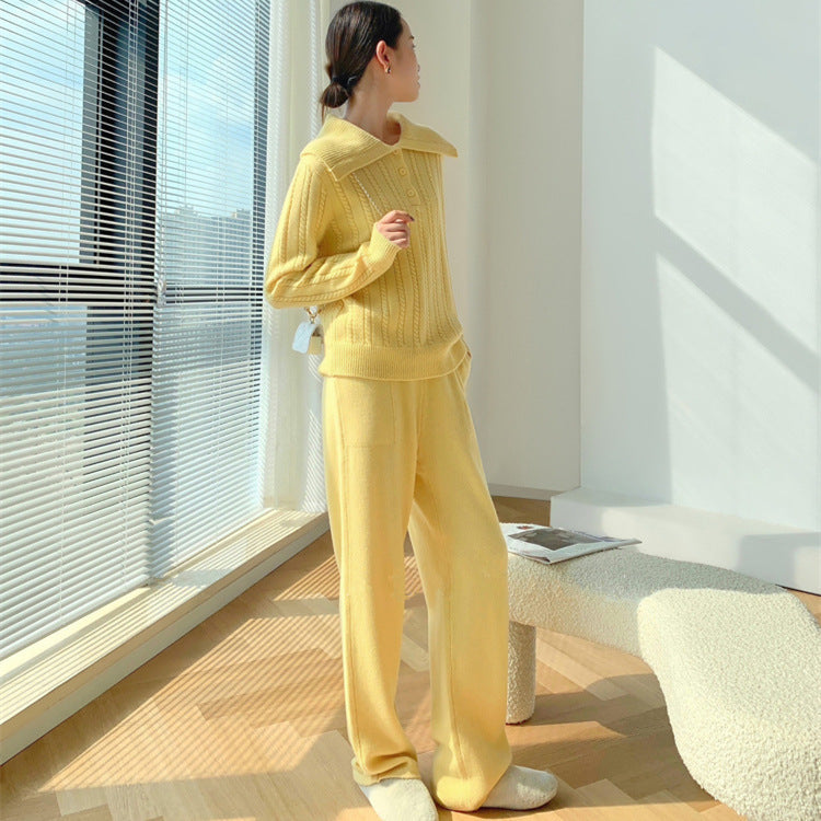 Fashion Knitting Pullover Sweater and Wide Legs Pants Sets