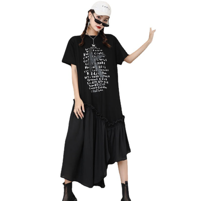 Black Chiffon Irregular Plus Sizes Short Sleeves Dresses