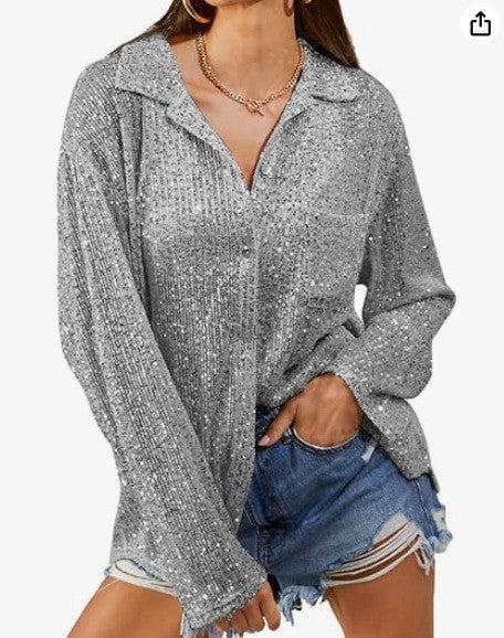 Fashion Sequined Long Sleeves Shirts
