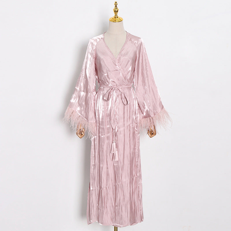 Luxury Elegant Feather Design Pink Long Dresses