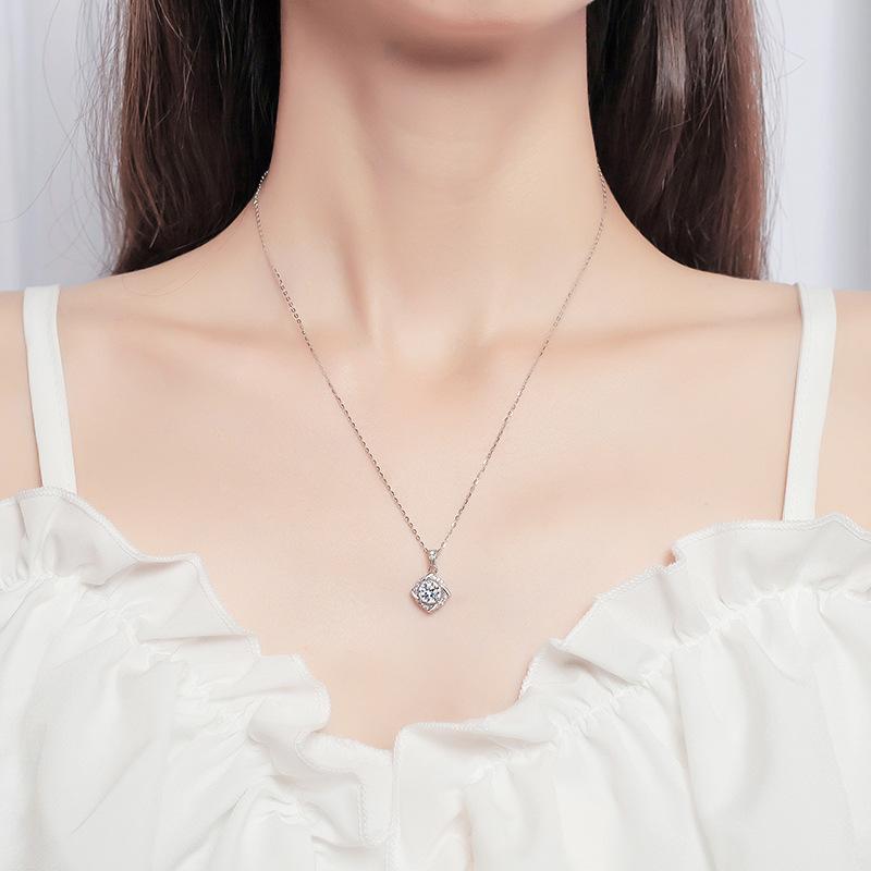 Fantasy Moissanite Sterling Sliver Clavicle Necklace　　-Necklaces-JEWELRYSHEOWN