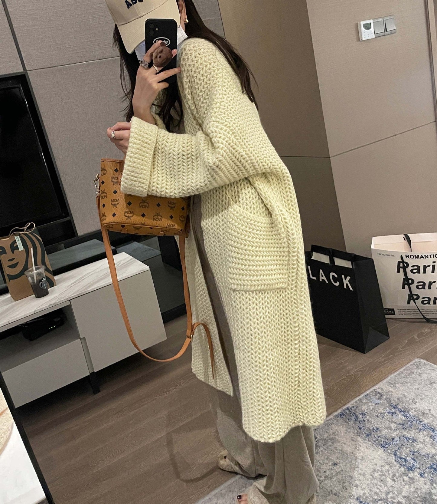 Casual Knitted Midi Length Top Coats