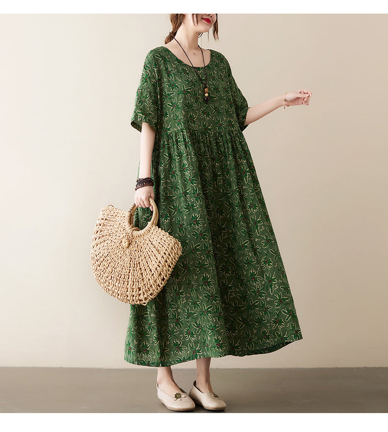 Vintage Leaf Print Plus Sizes Women Dresses