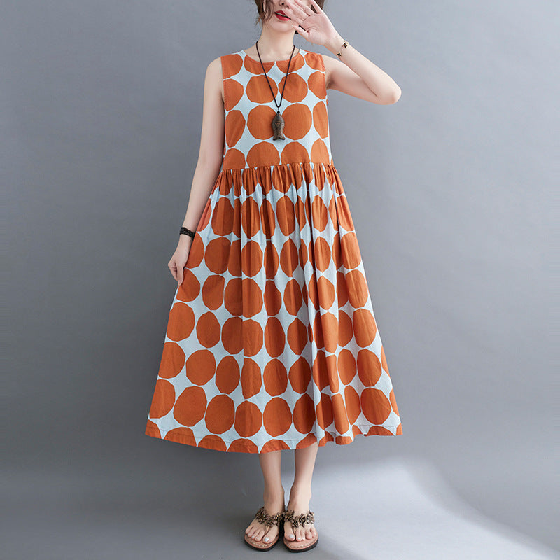 Summer Women Dot Print Midi Dresses-Dresses-JEWELRYSHEOWN