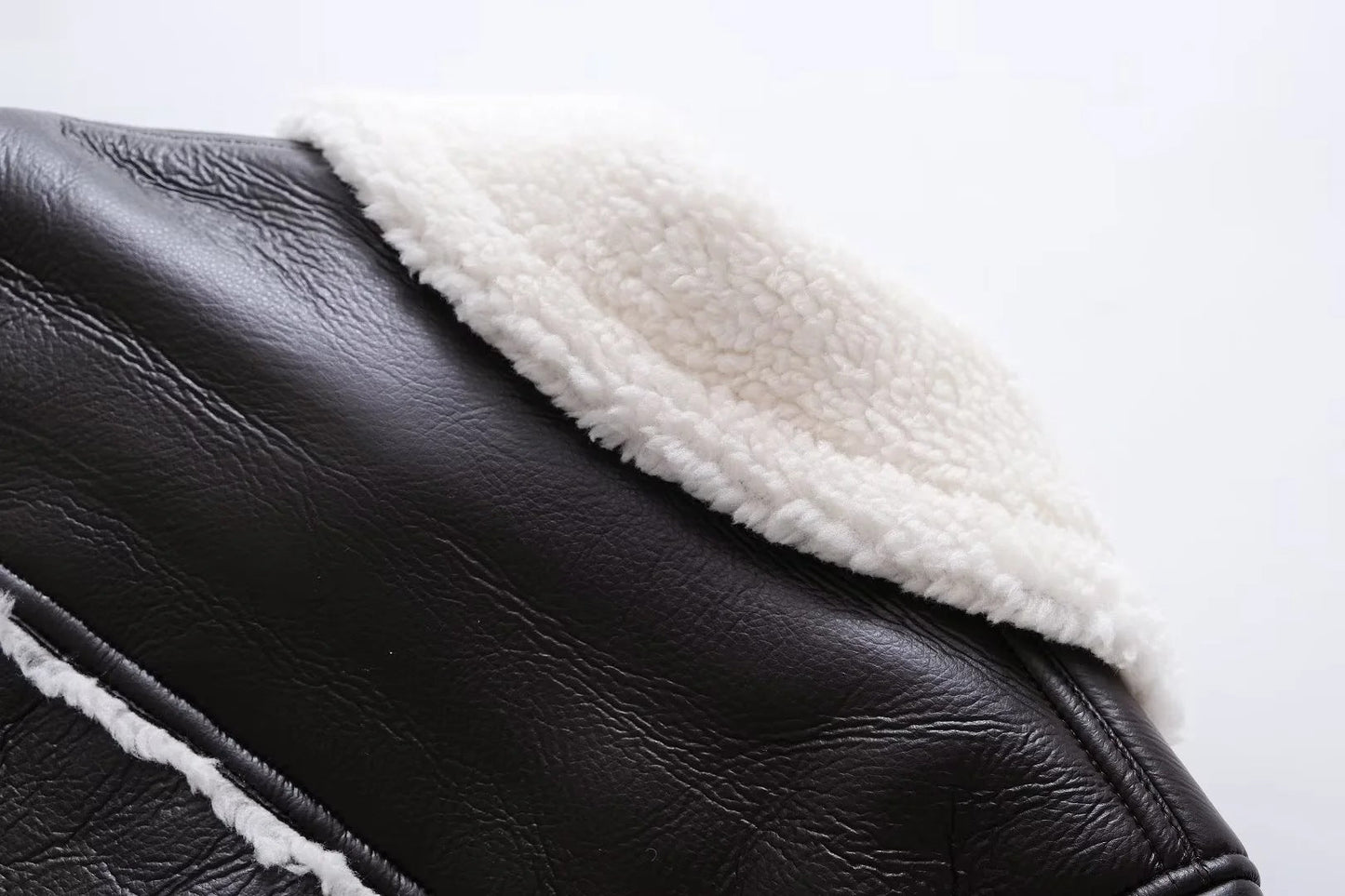 Fashion Designed Leather with Fur Short Motorcycle Coats Jacket