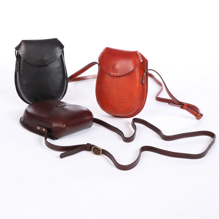 Handmade Sewing Vege Tanned Leather Samll Bag for Women-Handbags-Black-Free Shipping Leatheretro