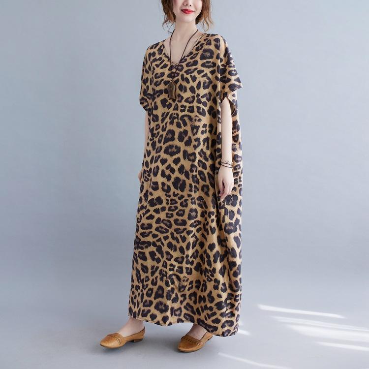 Plus Sizes Women Leopard Short Sleeve Cozy Dresses-Cozy Dresses-JEWELRYSHEOWN