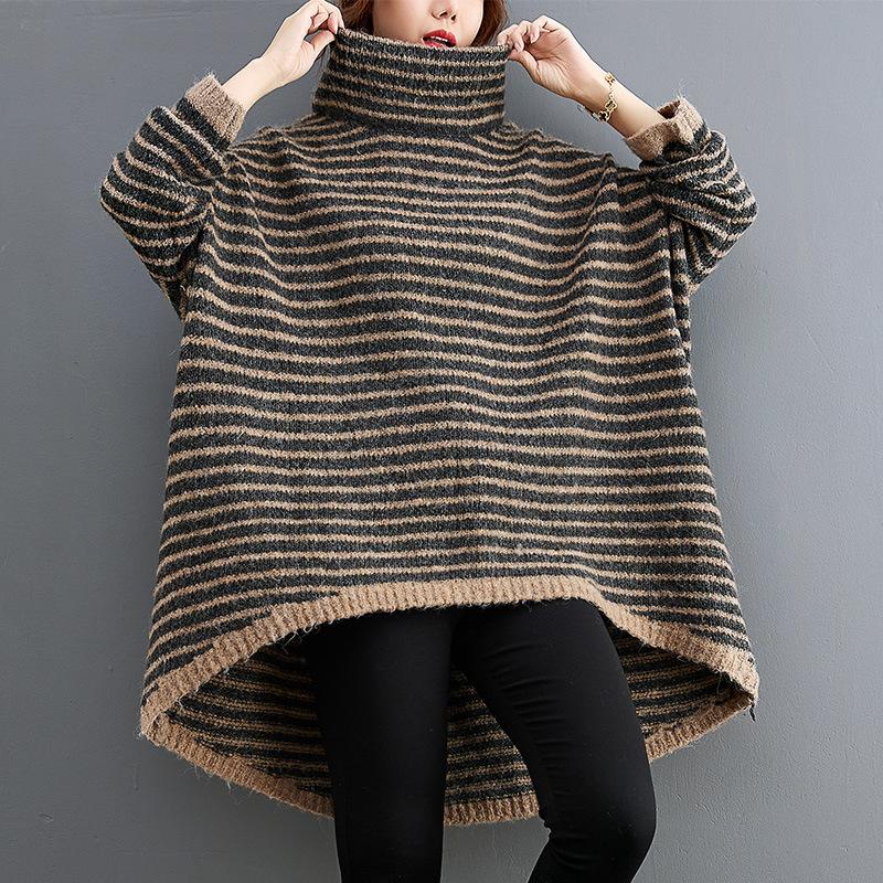 Leisure Loose Kitting Striped Hoody Sweaters-Women Sweaters-JEWELRYSHEOWN