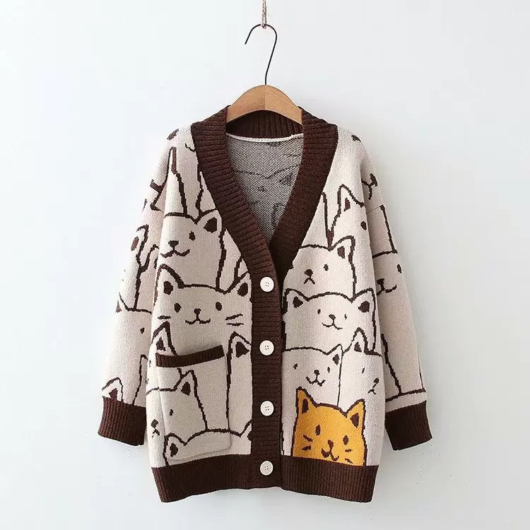Casual Bear Design Knitted Cardigan Sweaters
