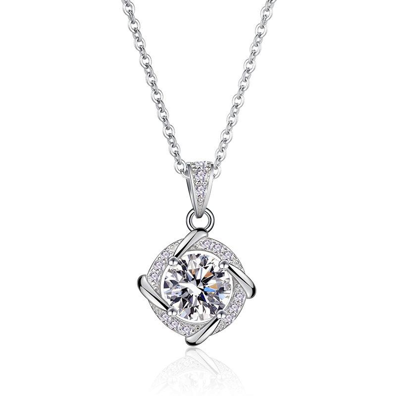 Fantasy Moissanite Sterling Sliver Clavicle Necklace　　-Necklaces-JEWELRYSHEOWN