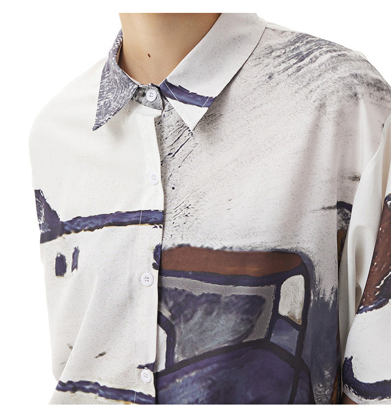 Summer Graffit Designed Casual Long Sleeves Shirts-Dresses-JEWELRYSHEOWN