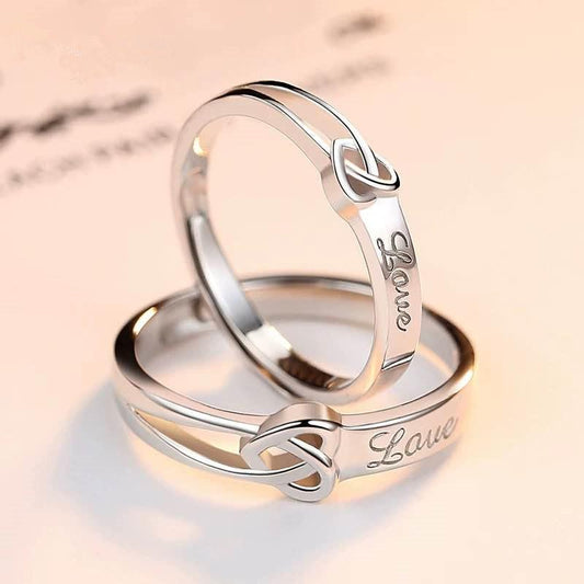 Tie The Knot Love Design Silver Couple Rings-Rings-JEWELRYSHEOWN
