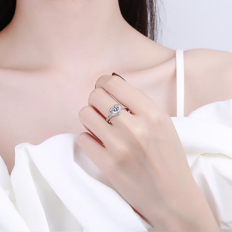 Fashion Sweetheart Design Moissanite Silver Rings for Women-Rings-JEWELRYSHEOWN
