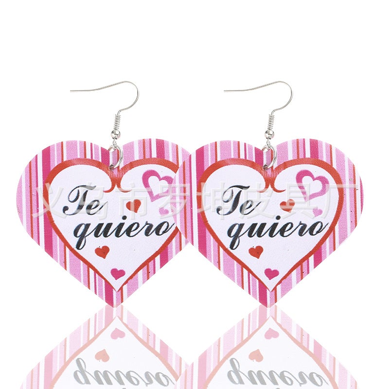 3pcs/Set Pu Leather Sweetheart Design Pink Earrings for Women-Earrings-JEWELRYSHEOWN