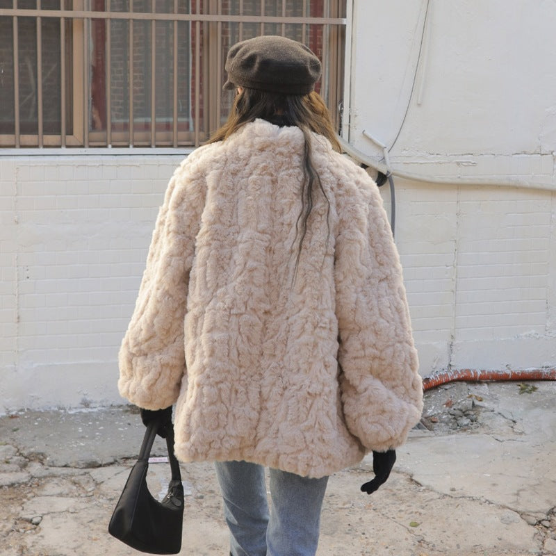 Winter Ivory Shepra Stand Collor Overcoats for Women