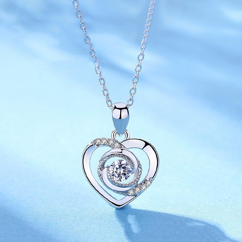 Permenant Heart Rose Design Sterling Sliver Zircon Necklace-Necklaces-JEWELRYSHEOWN