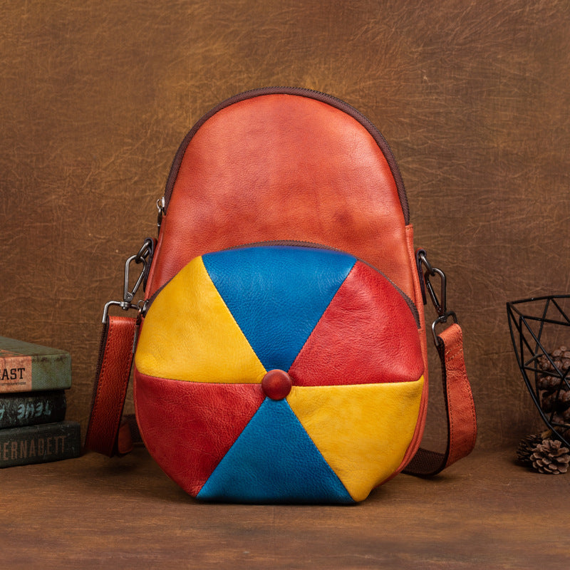 Vintage Hat Shape Leather Backpack for Women C316-Leather Backpack-Yellow-Free Shipping Leatheretro