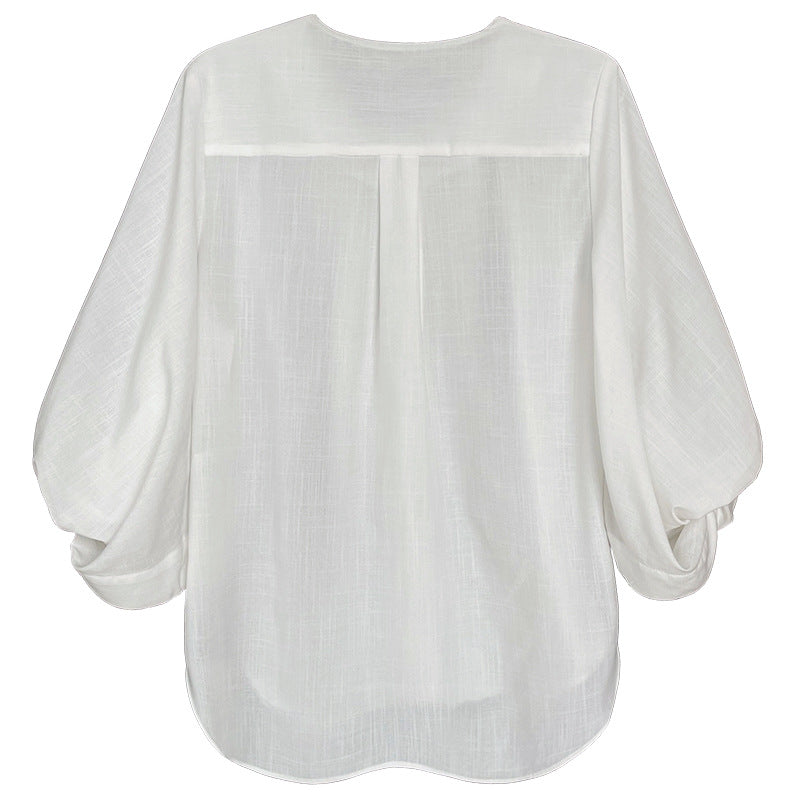 Elegant Linen Women Long Sleeves Blouses Shirts-Shirts & Tops-JEWELRYSHEOWN
