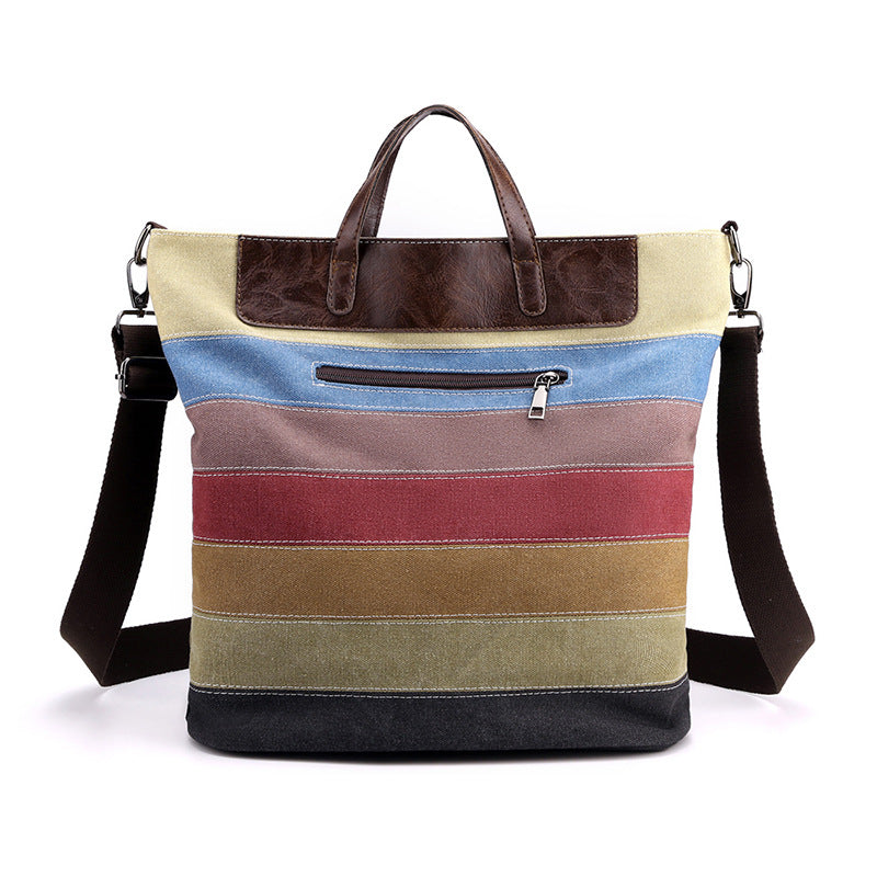Rainbow Striped Design Canvas Tote Bags for Women 1660-Handbags-The same as picture-Free Shipping Leatheretro