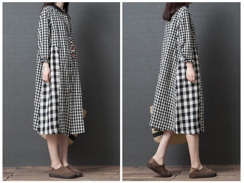 Vintage Plaid Long Sleeves Midi Dresses-Dresses-JEWELRYSHEOWN