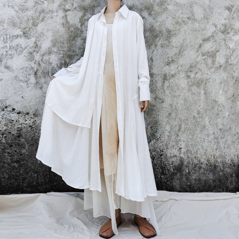 Ethnic Vintage Linen Designed Long Shirt Dresses-Dresses-JEWELRYSHEOWN