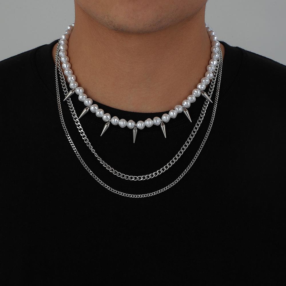 Fashion Hip Top Style Pearl Necklace for Men-Chains-JEWELRYSHEOWN