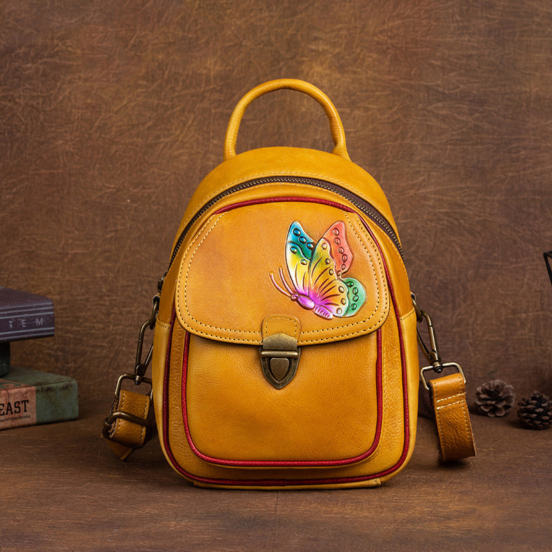 Vintage Vegetable Tanned Leather Backpack for Women 669-Backpacks-Yellow-Free Shipping Leatheretro